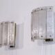 Pair of Scandinavian wall lights in brass and glass 1970