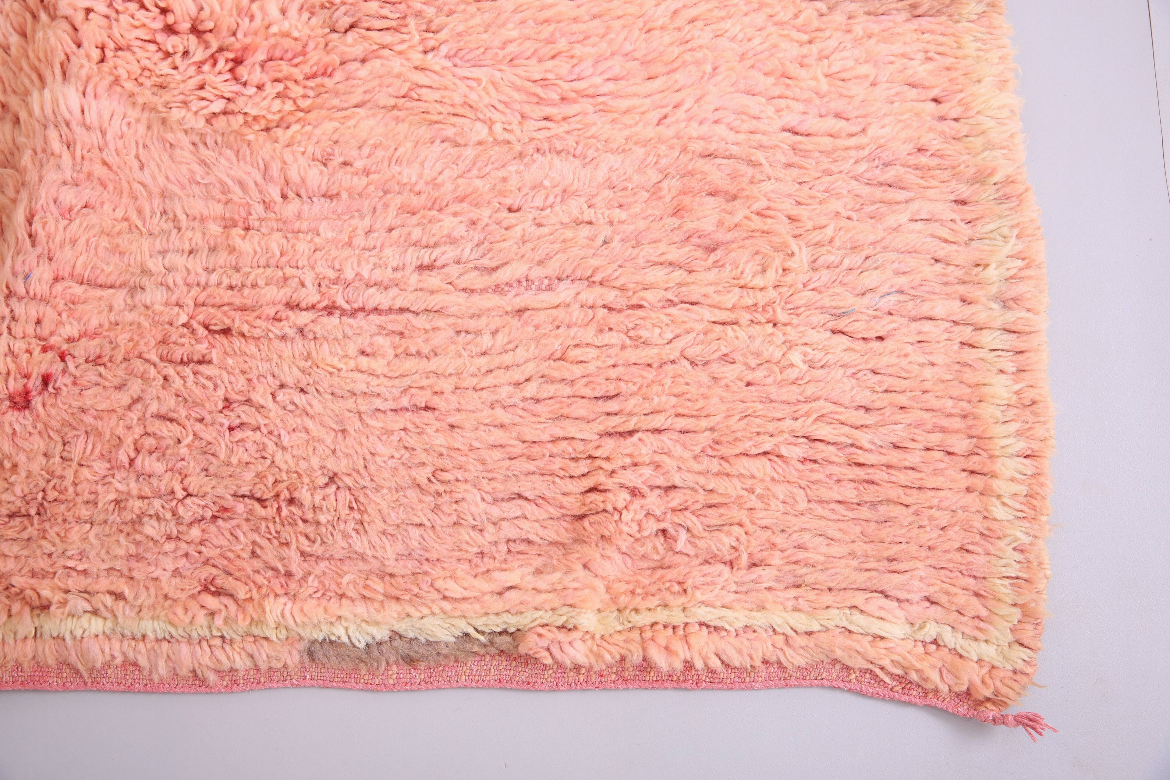 Tapis marocain vintage couleur pêche 162 x 249 cm - Tapis berbère fait main - Tapis en laine