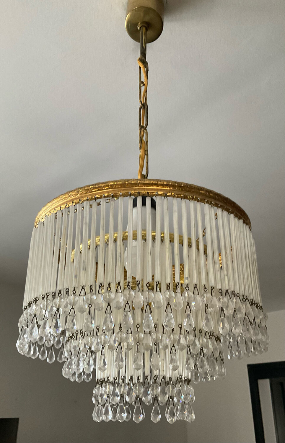 Waterfall chandelier in brass and tassels from the 60s and 70s