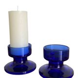 Pair of retro blue glass candle holders