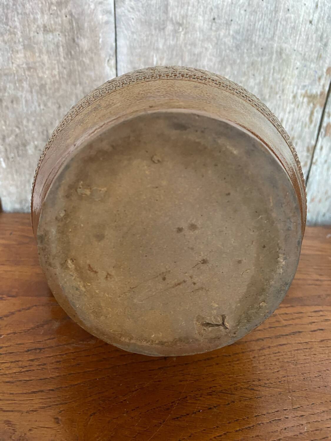 Antique brown stoneware pitcher geometric chiseled decor made in france vintage