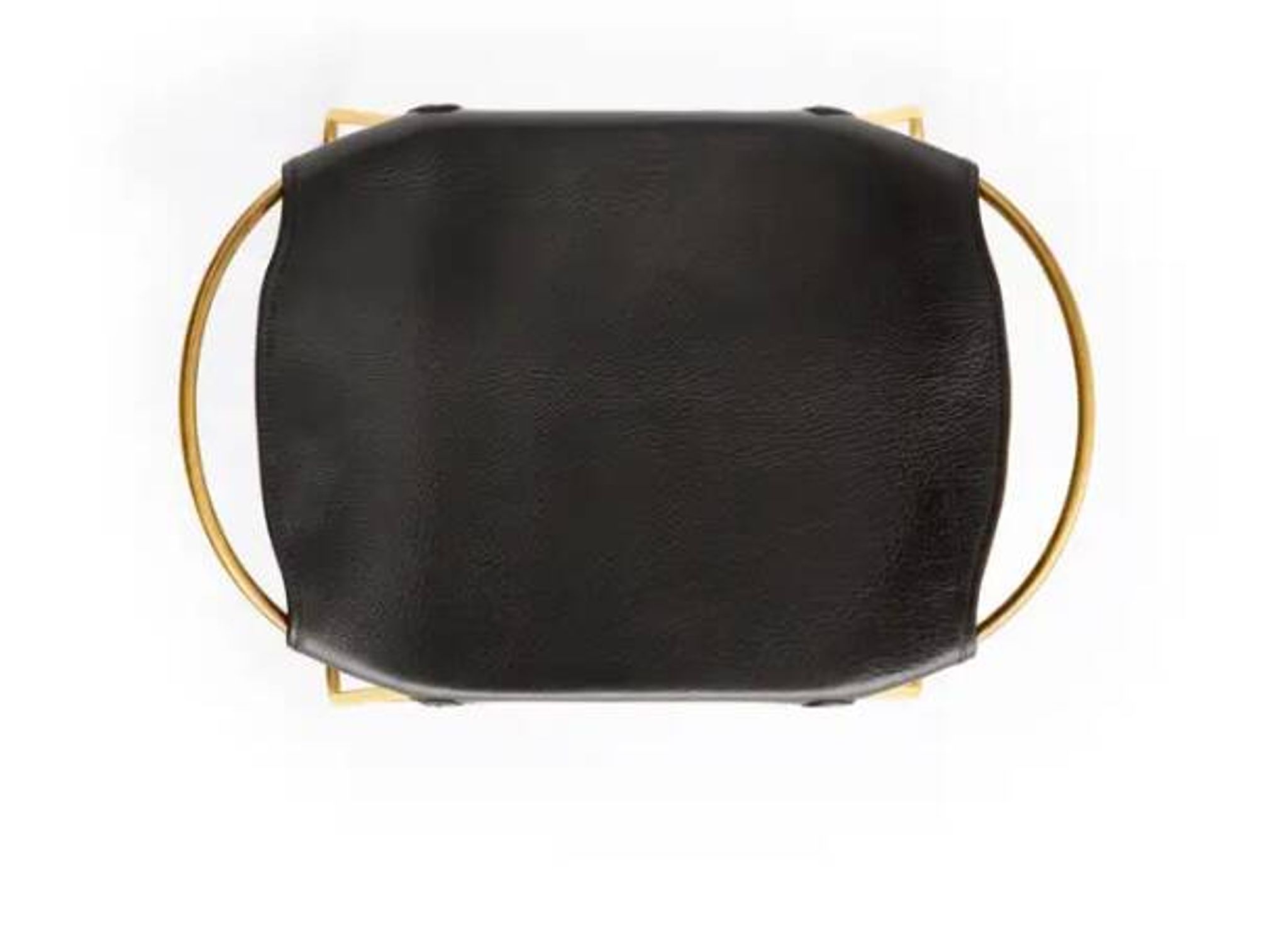 Pair of backless stools, black with brass trim.