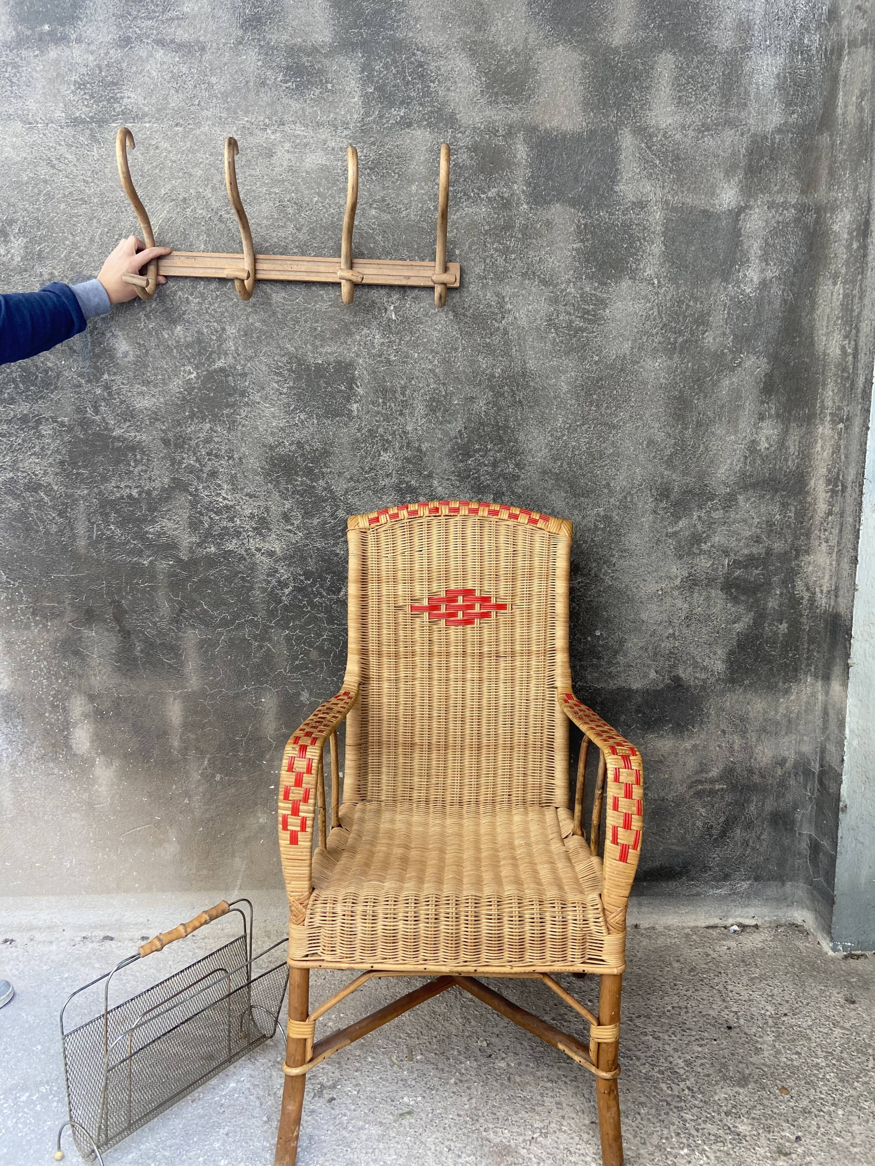 Vintage braided rattan armchair