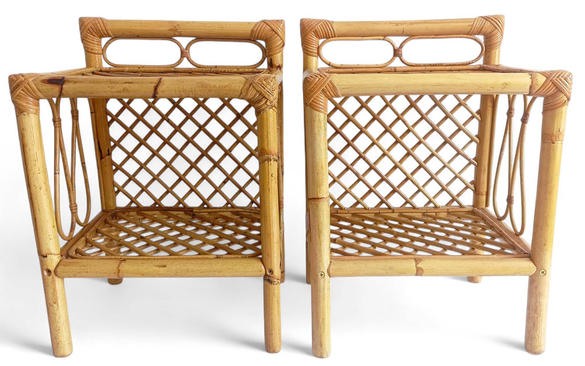Mid-Century Bamboo and Rattan Nightstands, Spain, Hand-Crafted, 1970s
