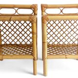 Mid-Century Bamboo and Rattan Nightstands, Spain, Hand-Crafted, 1970s