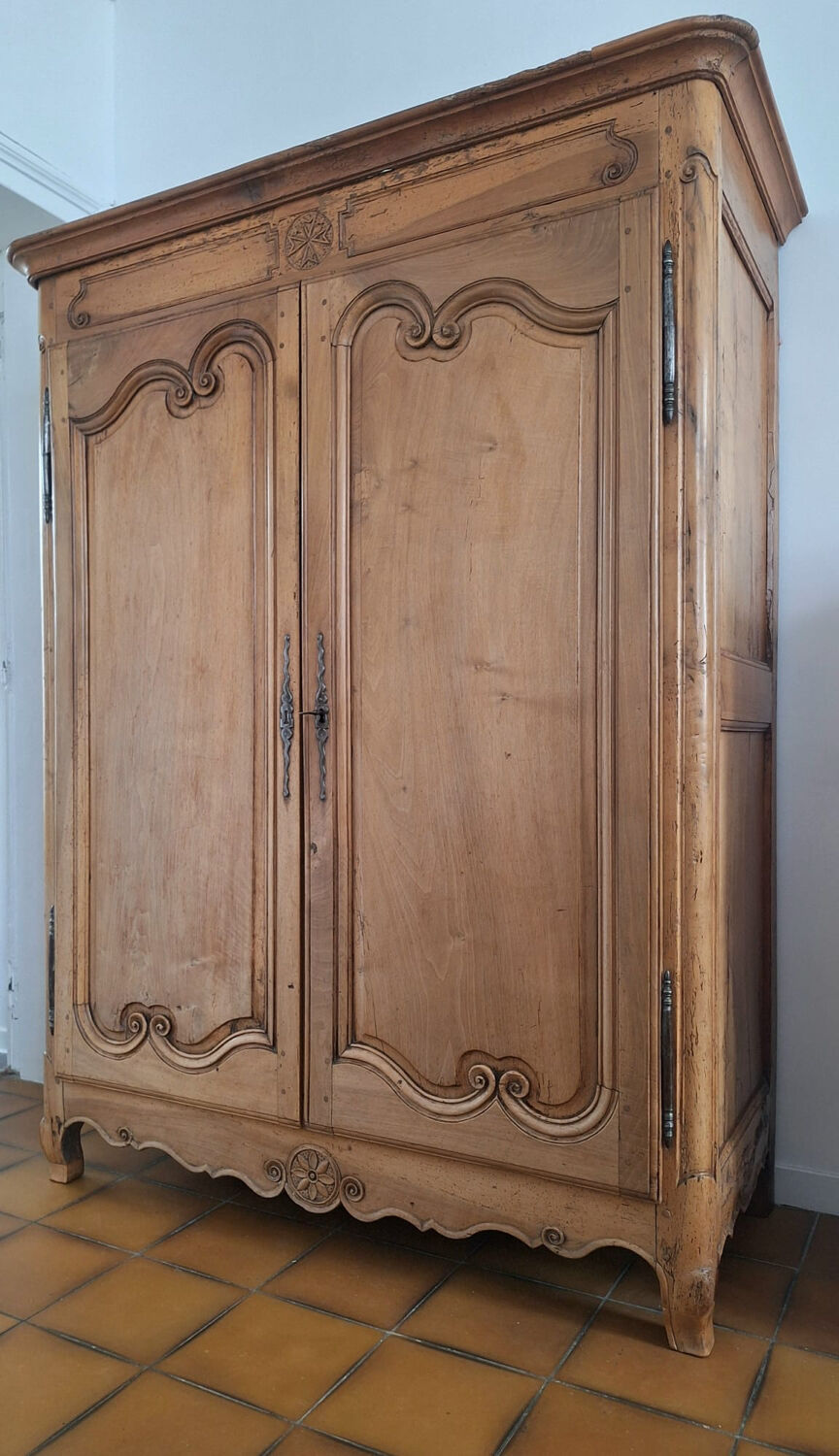 Antique wardrobe, vintage wooden dressing cabinet.