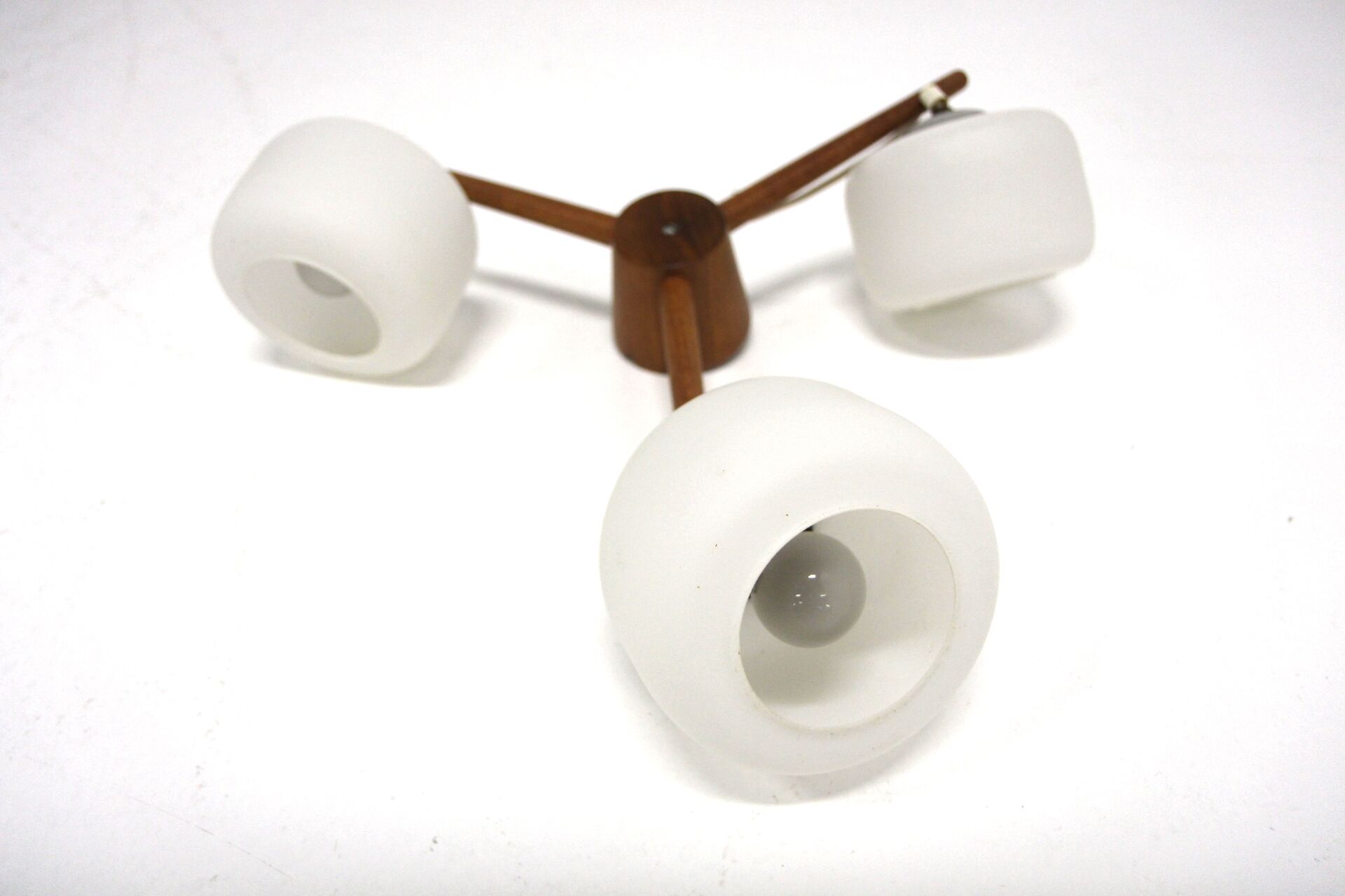 Scandinavian pendant lamp in teak and glass, Sweden, 1950