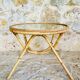 Round bamboo and rattan coffee table with glass top, circa 1960s