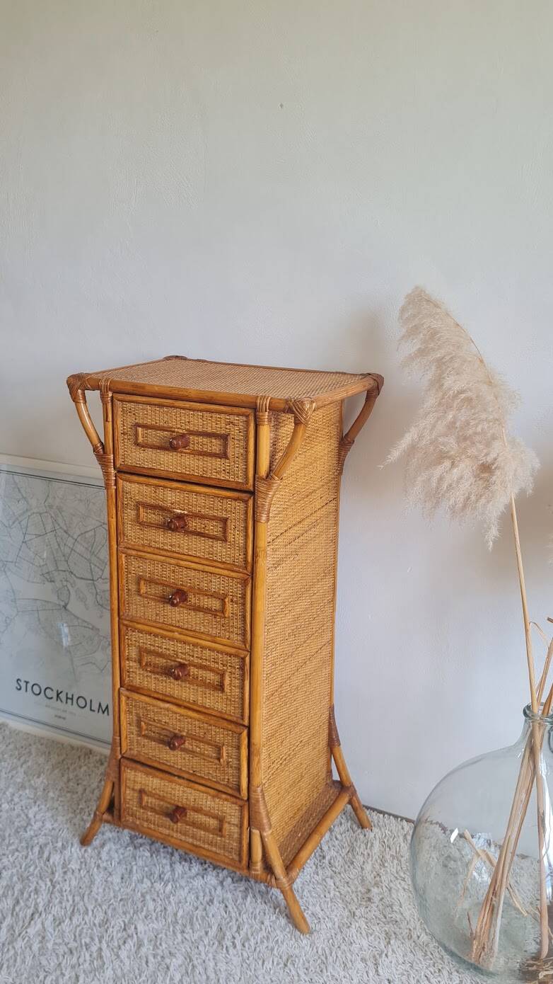 Rattan chest of drawers from the 1970s.
