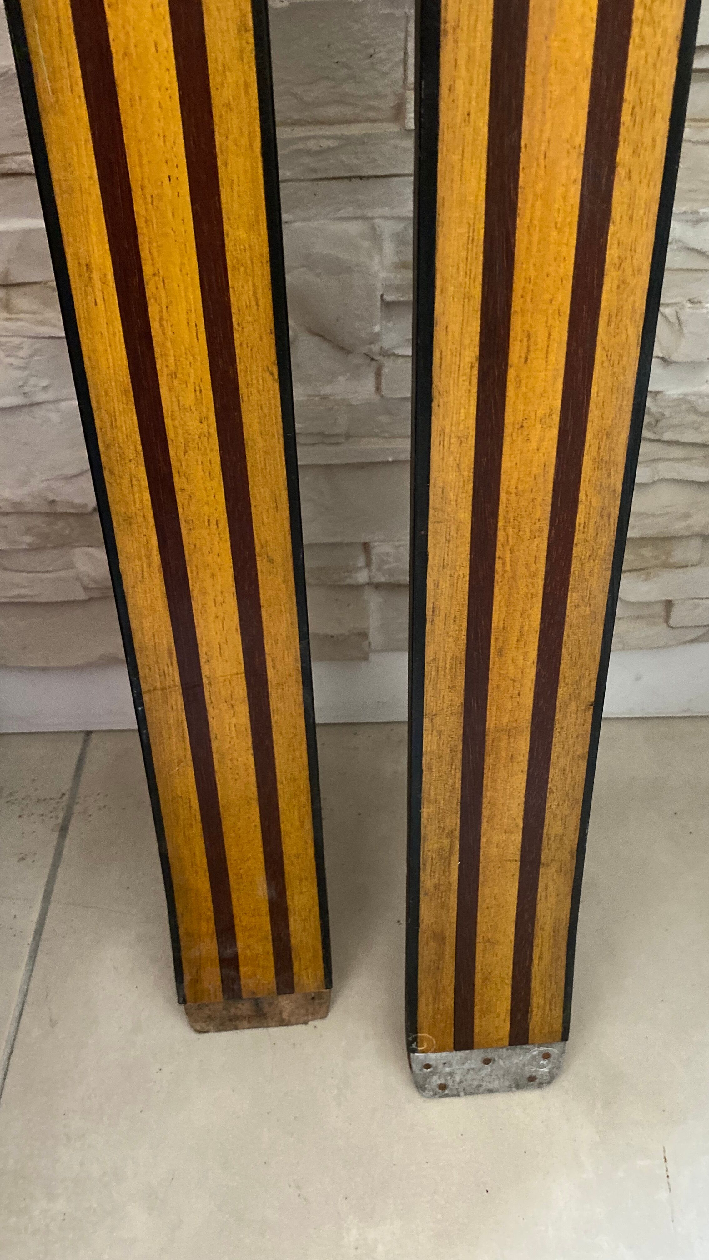 Vintage wooden Rossignol Hickory ski pair