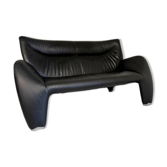 Ancien canapé 2/3 places lounge design Jan Armgardt pour Leolux cuir noir v