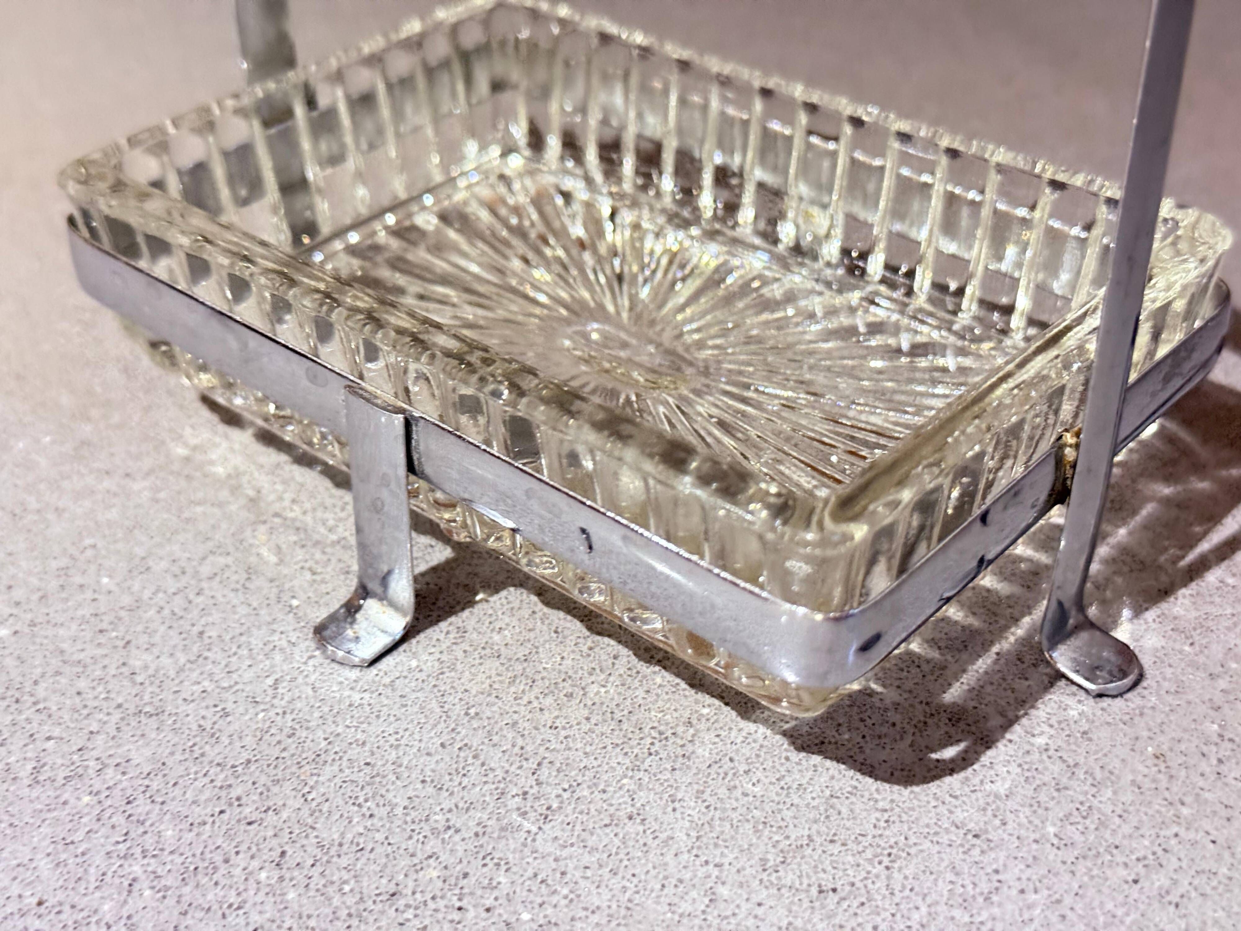 Antique Butter Dish & Knife, Silver Crystal Butter Dish Decorative Table Ware