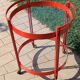 1970s bar trolley, red metal and double glass shelf.