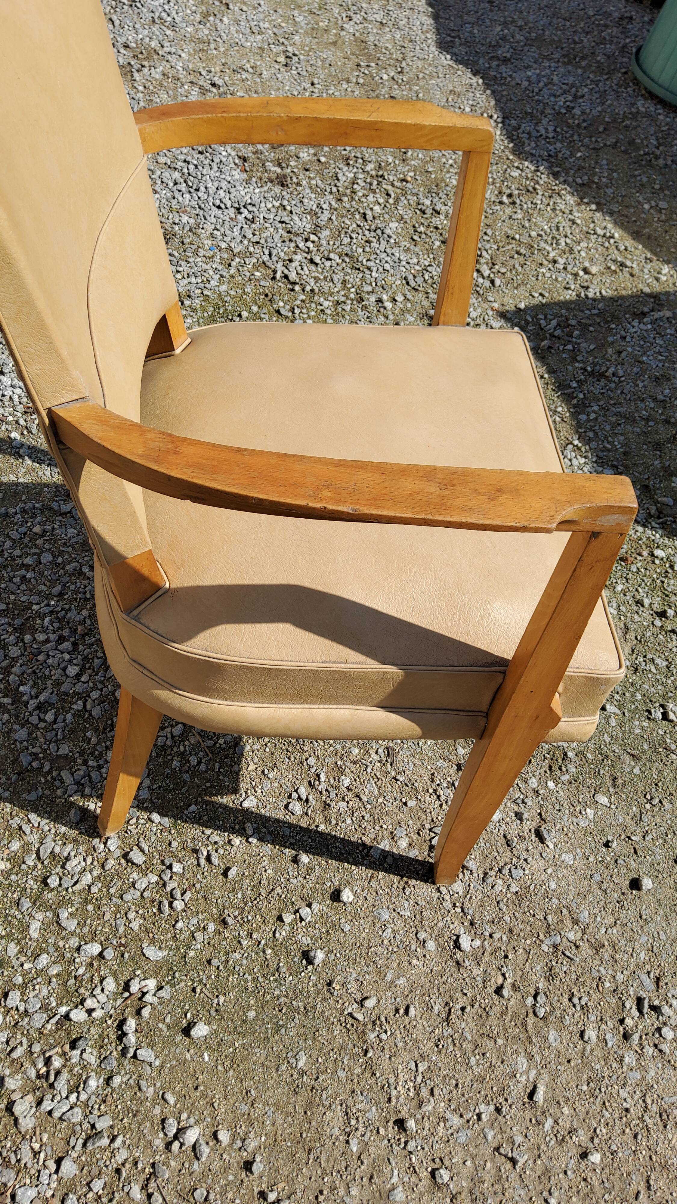 Office armchair from the 50s in beech tinted sycamore and moleskine