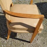 Office armchair from the 50s in beech tinted sycamore and moleskine