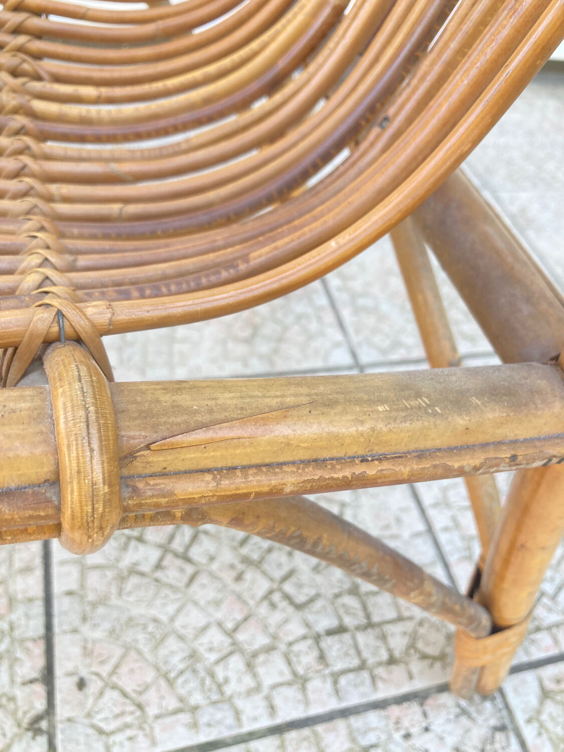 Vintage shell rattan armchair