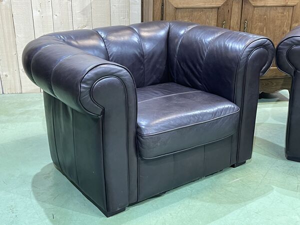 paire De fauteuils Anglais En cuir Des Années 1980
