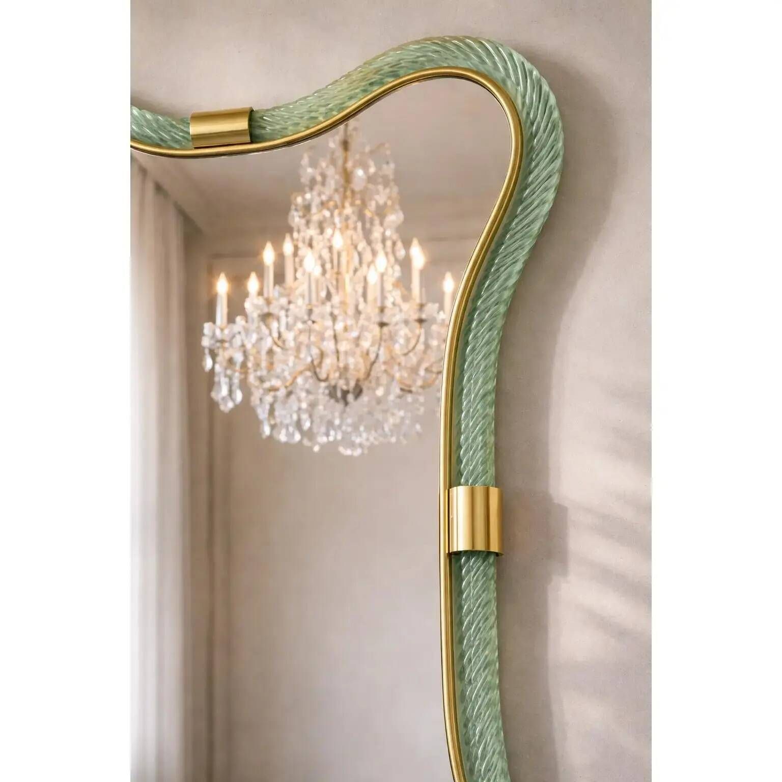 Contemporary Italian Murano Glass Mirror in Weathered Green by Simoeng