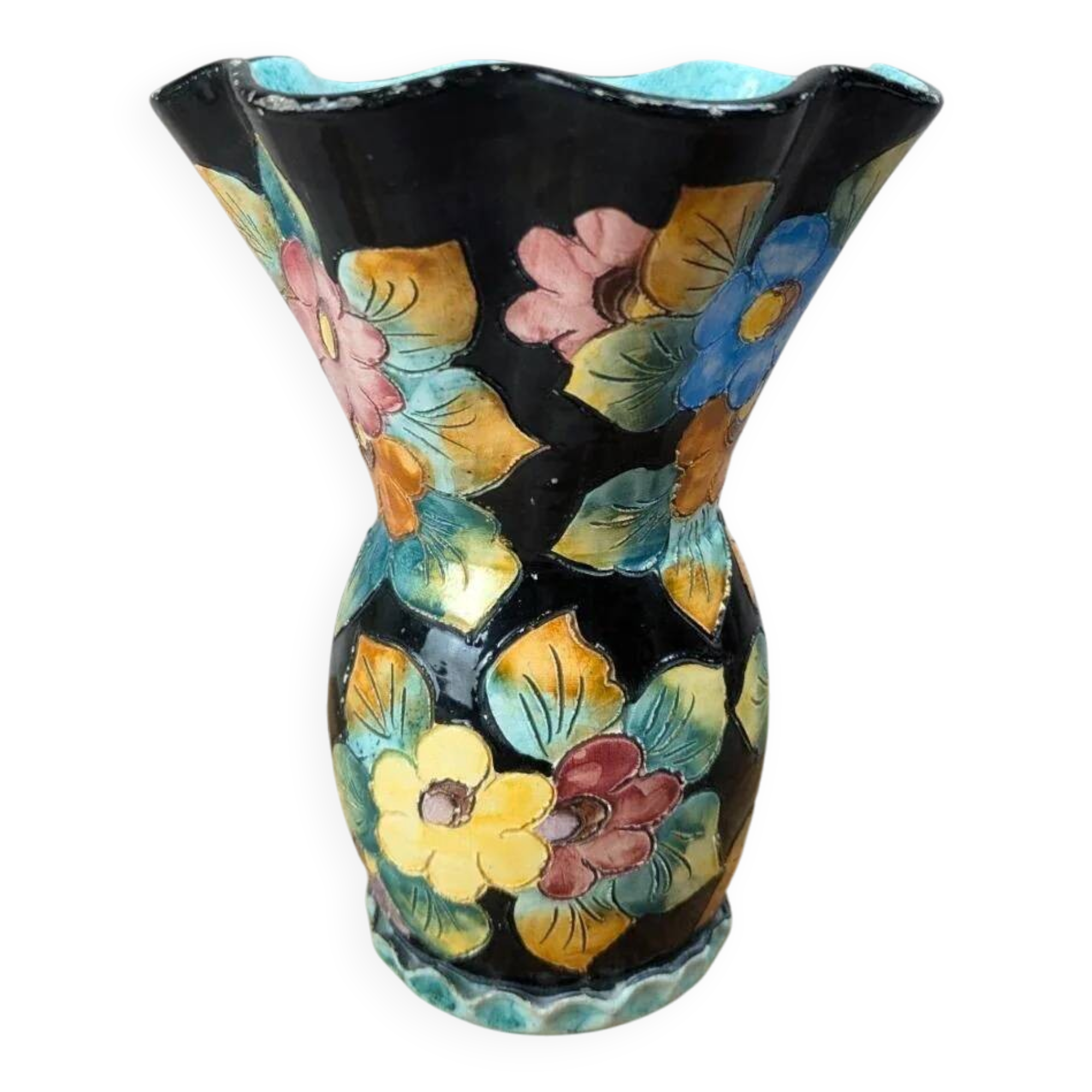 Vase Vallauris signed Gj – floral decoration