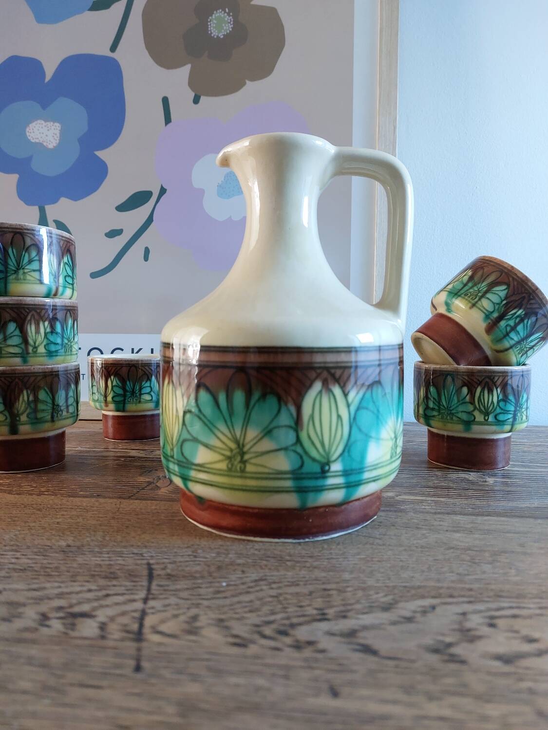 Pitcher service and 6 ceramic cups 1970