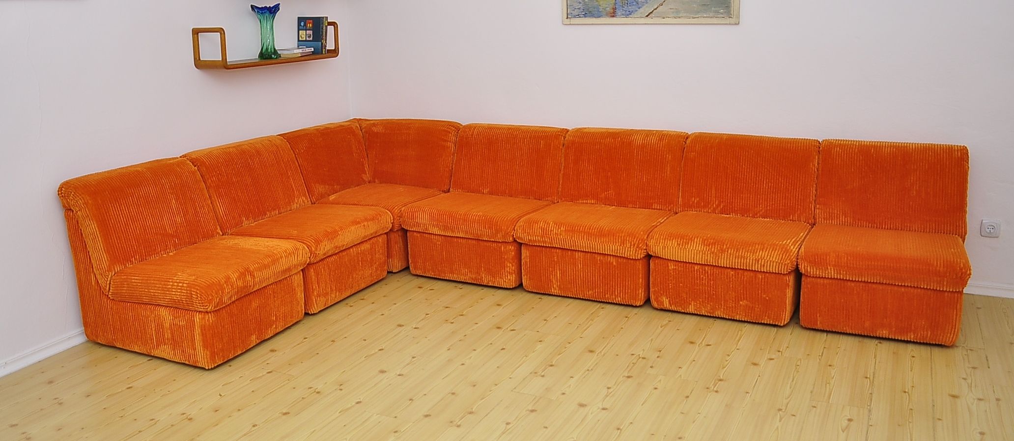Mid-century orange corduroy modular sofa, 1970s