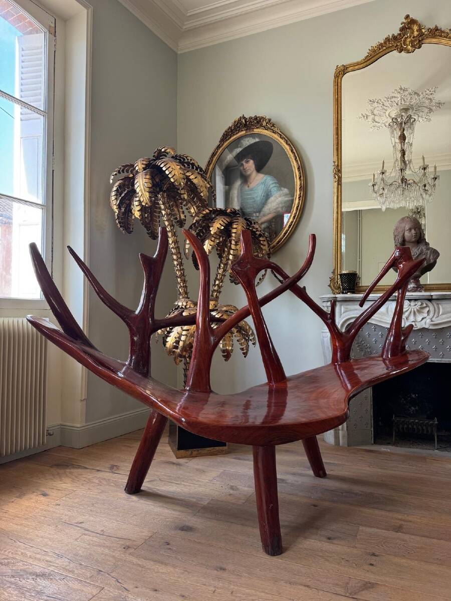 Rosewood bench, Italian work from the 1970s.