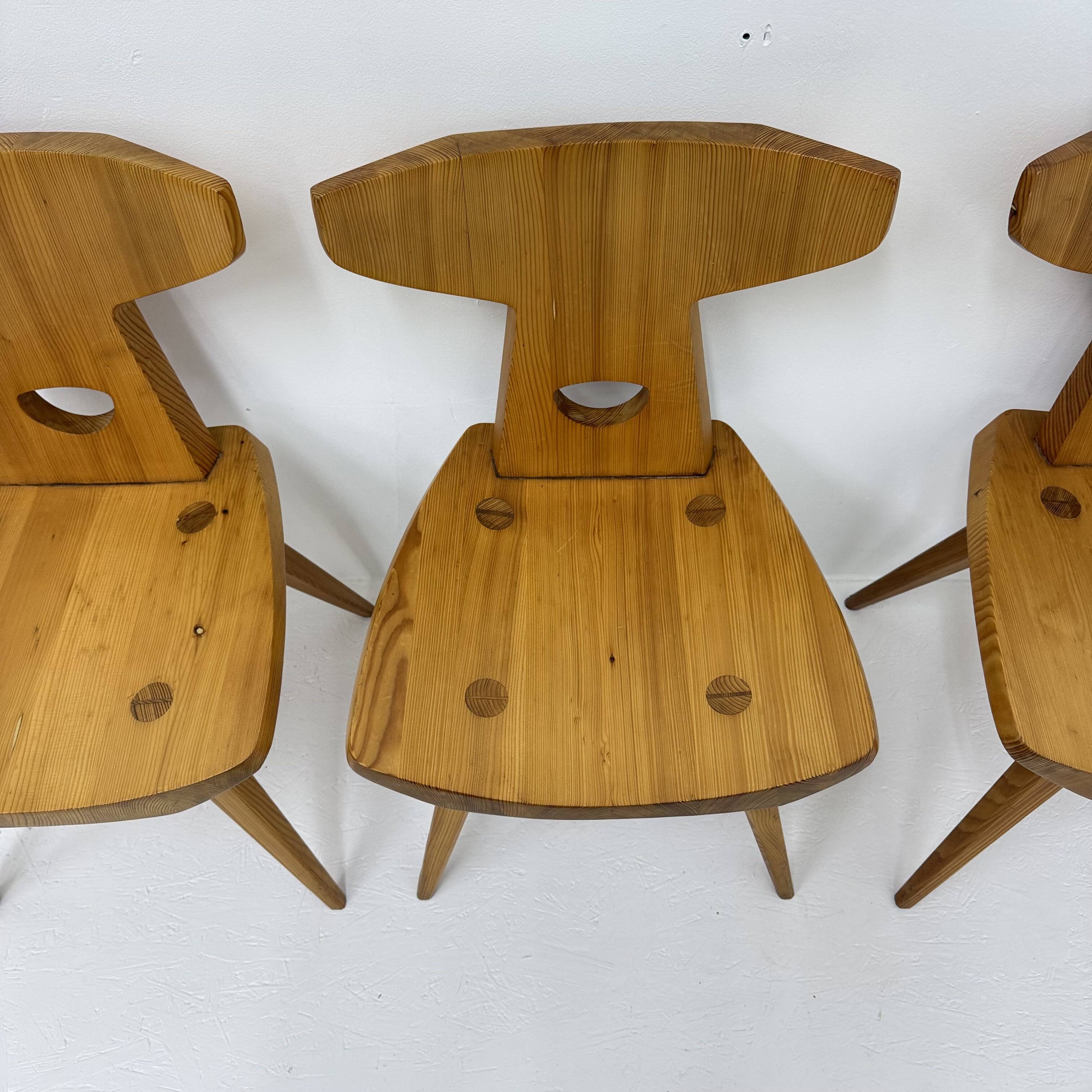 Jacob Kielland-Brandt dining chairs solid pine Denmark , 1960s