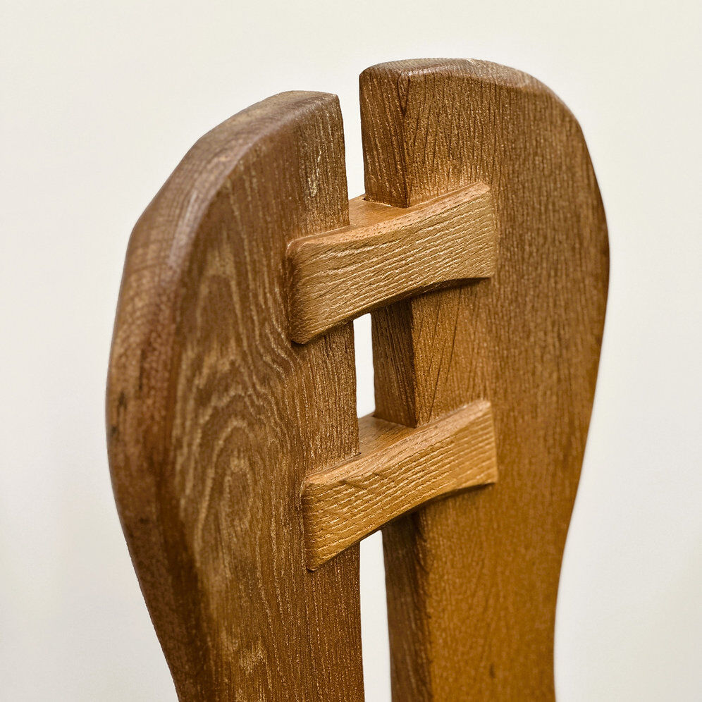 Rare majestic Depuydt brutalist oak dining set/chairs/table– Belgium, 1970s