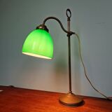 Lampe de bureau Art déco en laiton et opaline verte, 1920-30