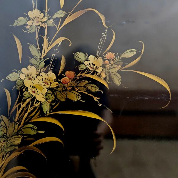 Cabinet chinois vintage avec feuille d'or, fleurs et oiseaux (cabinet de bar)