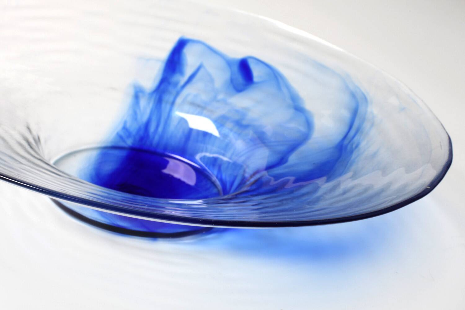 Vintage Bormioli Rocco Glass Bowl: Blue Swirl Mid-Century Platter / 1990s