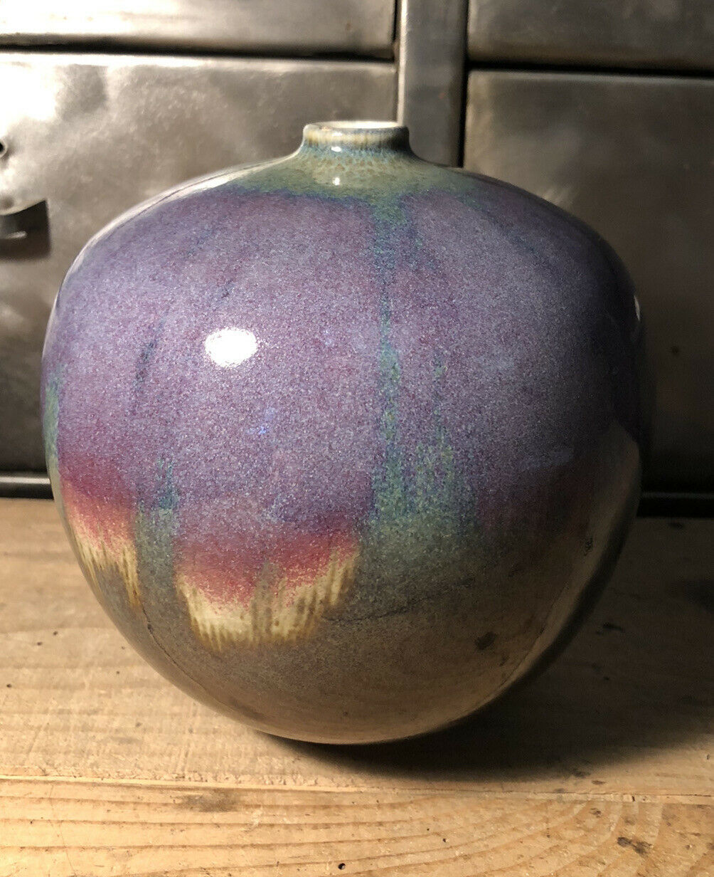 Enamelled ceramic vase signed Anne Marie Donaint Merlimont