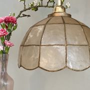 Vintage suspension lamp in mother-of-pearl and brass
