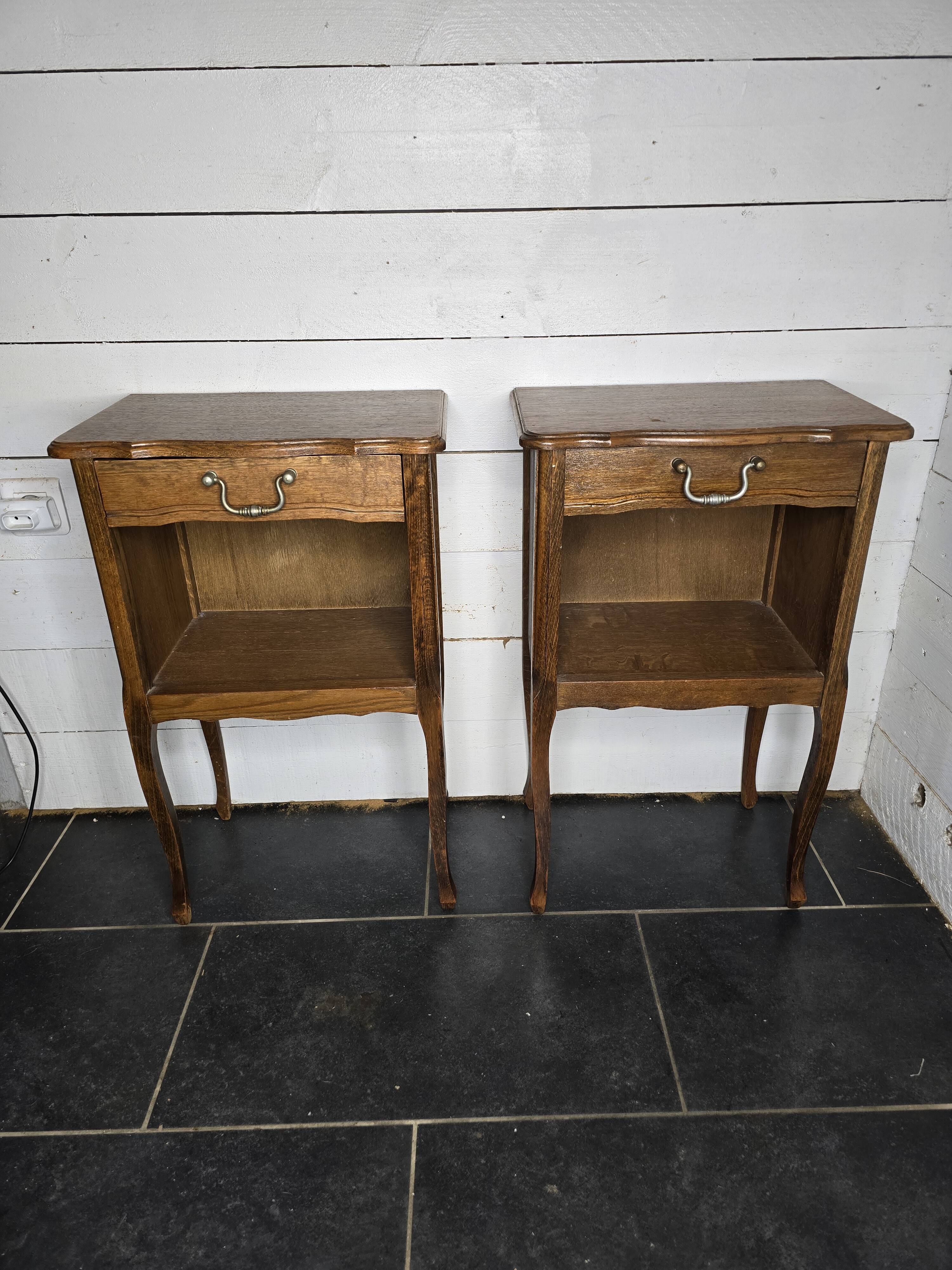 Pair of Louis XV style oak bedside tables