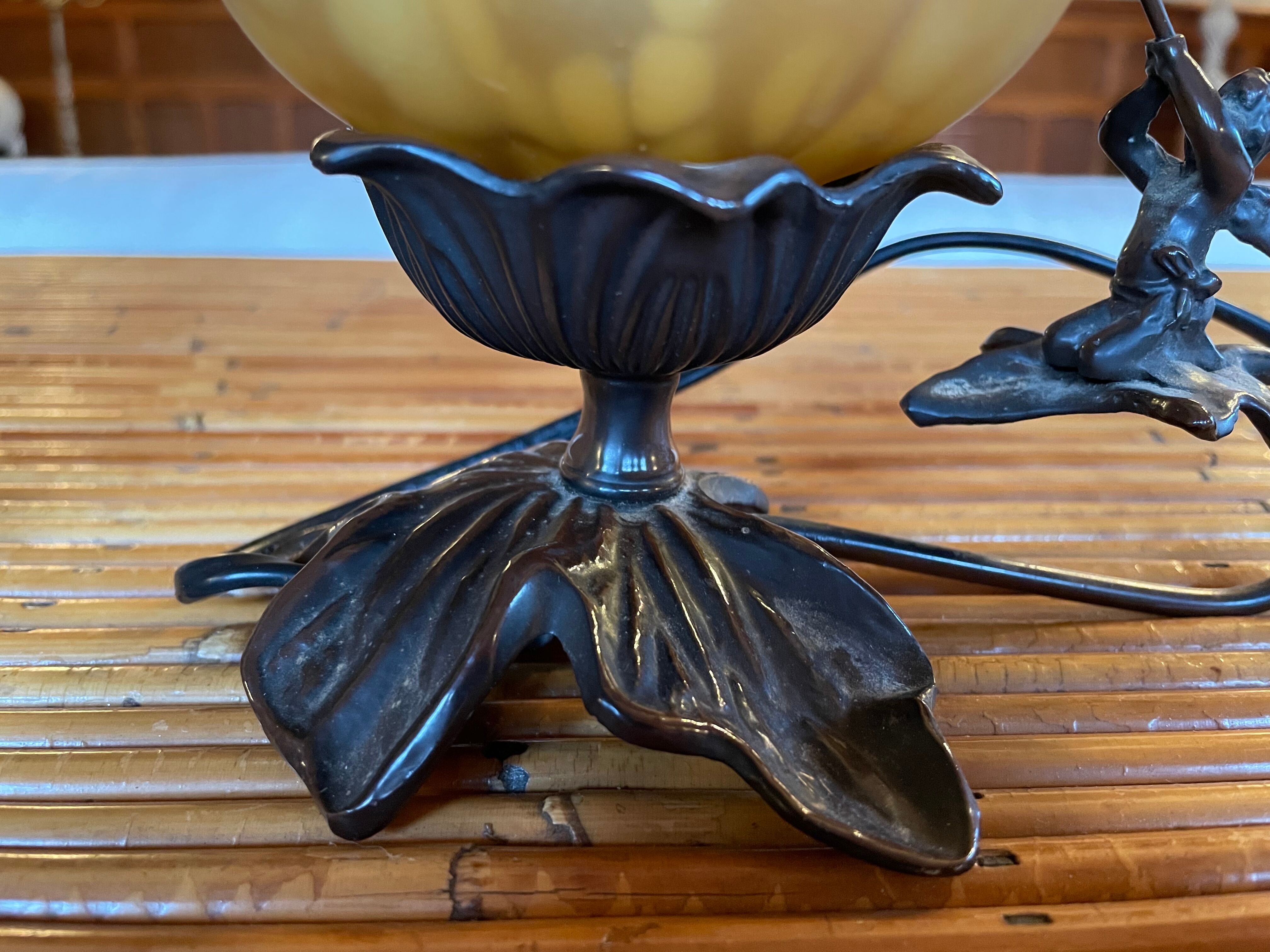 Pair of lamps cherubs bronze vintage glass paste