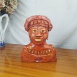 African Woman Bust In Clay, Vintage Modern Figurative Art