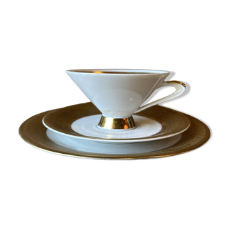 Coffee set, white and gold German earthenware dessert