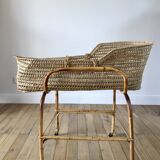 Removable wicker cradle / bassinet on bamboo casters 1950s