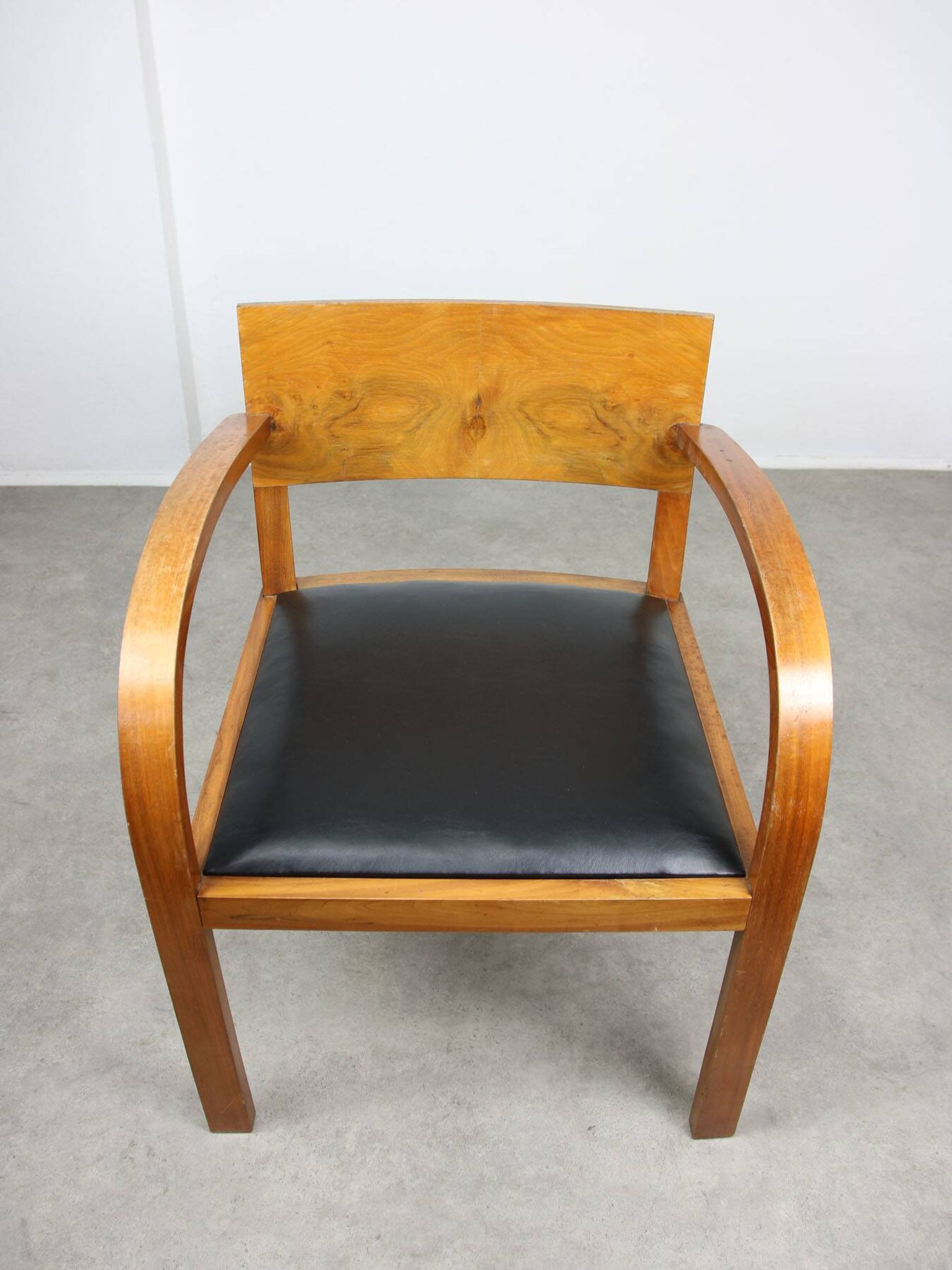 Italian Art Deco Lounge Chairs in Wood & Black Leatherette, set of 2