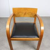 Italian Art Deco Lounge Chairs in Wood & Black Leatherette, set of 2