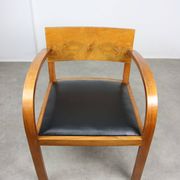 Italian Art Deco Lounge Chairs in Wood & Black Leatherette, set of 2