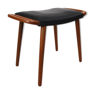 Tabouret en teck et rembourré de cuir d’élégance noire de design dansih des années 1960