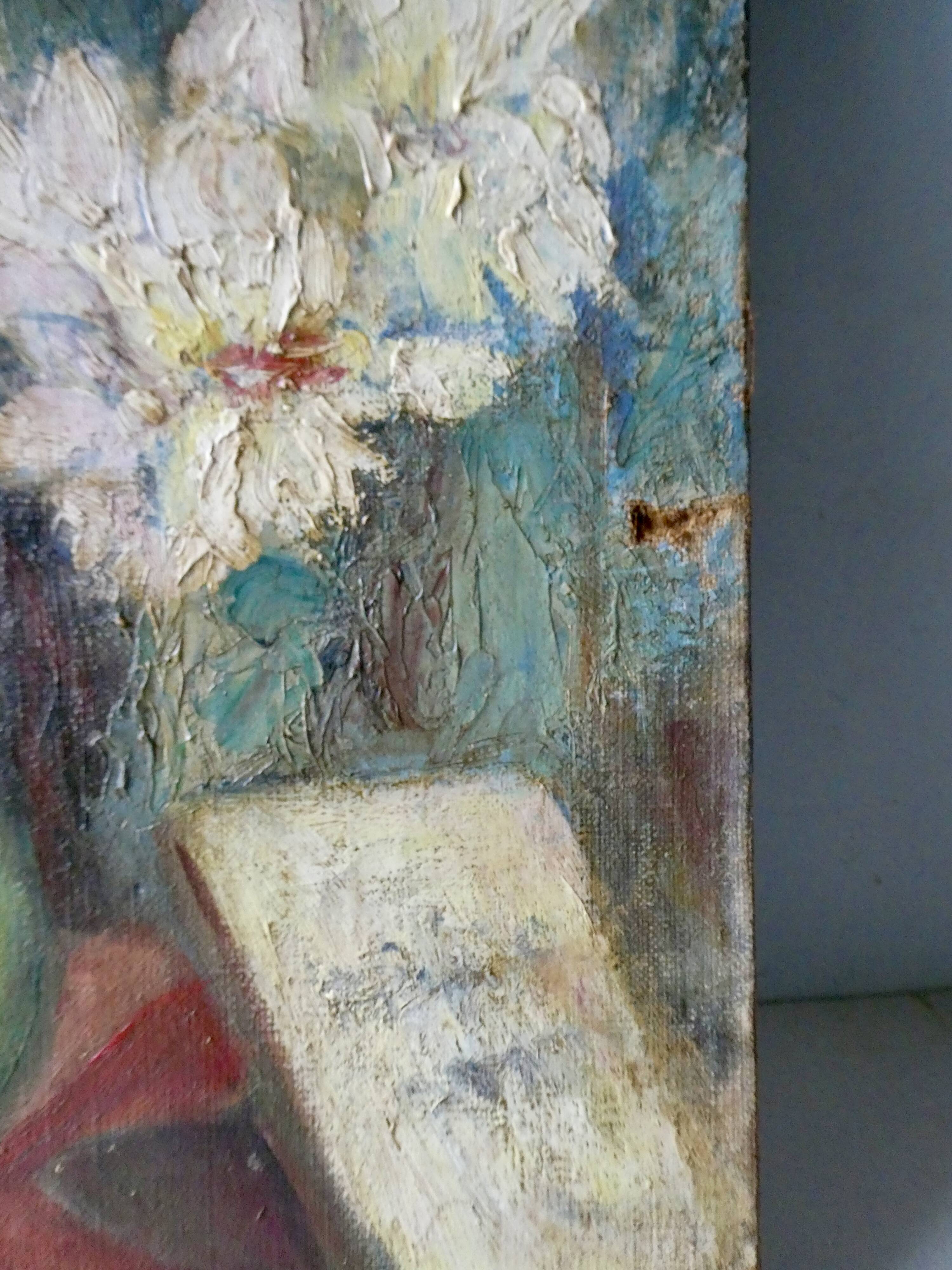Tableau, huile sur toile, fleurs, signé Marcelle Anhoury, années 30