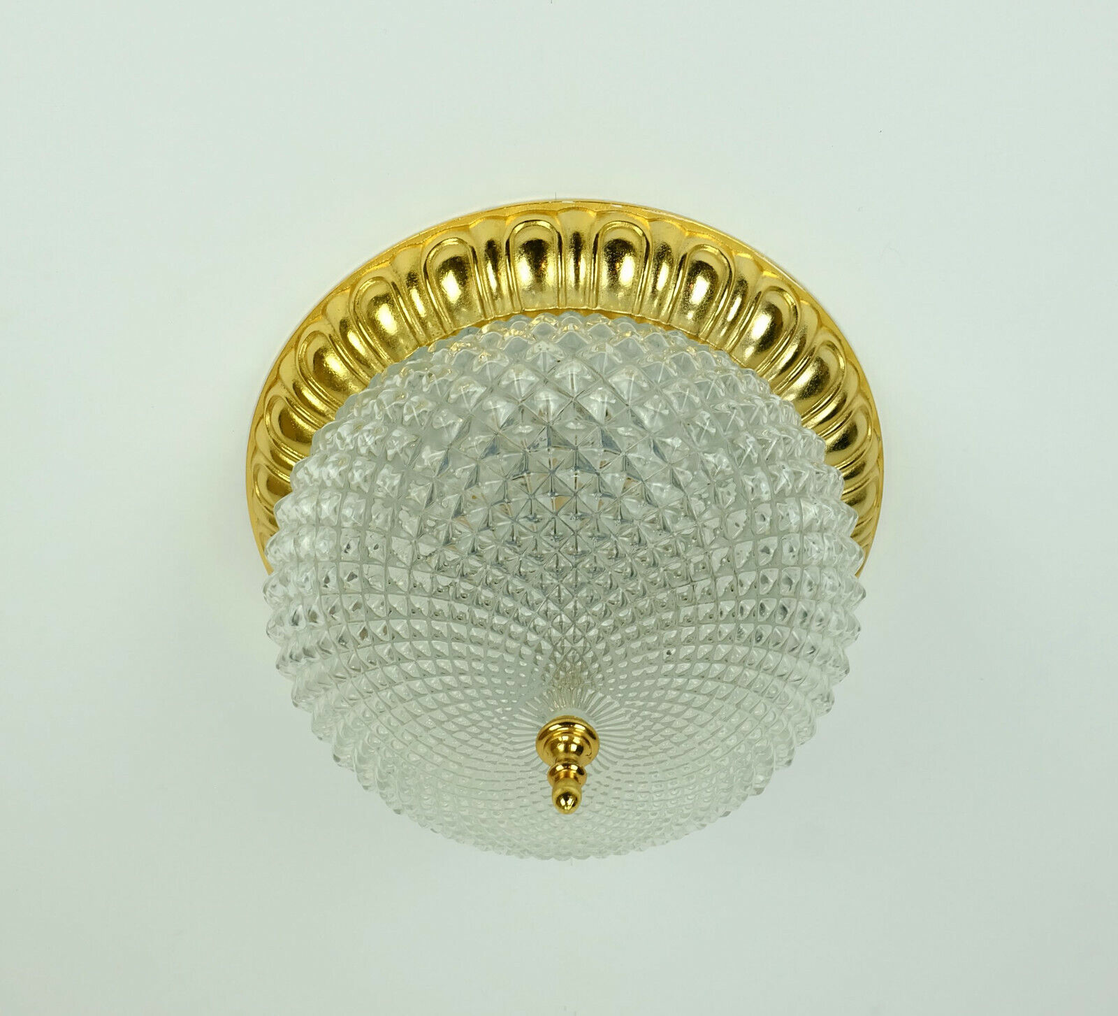 Vintage soelken ceiling lamp textured glass and gilt aluminum 1970s - 2 available