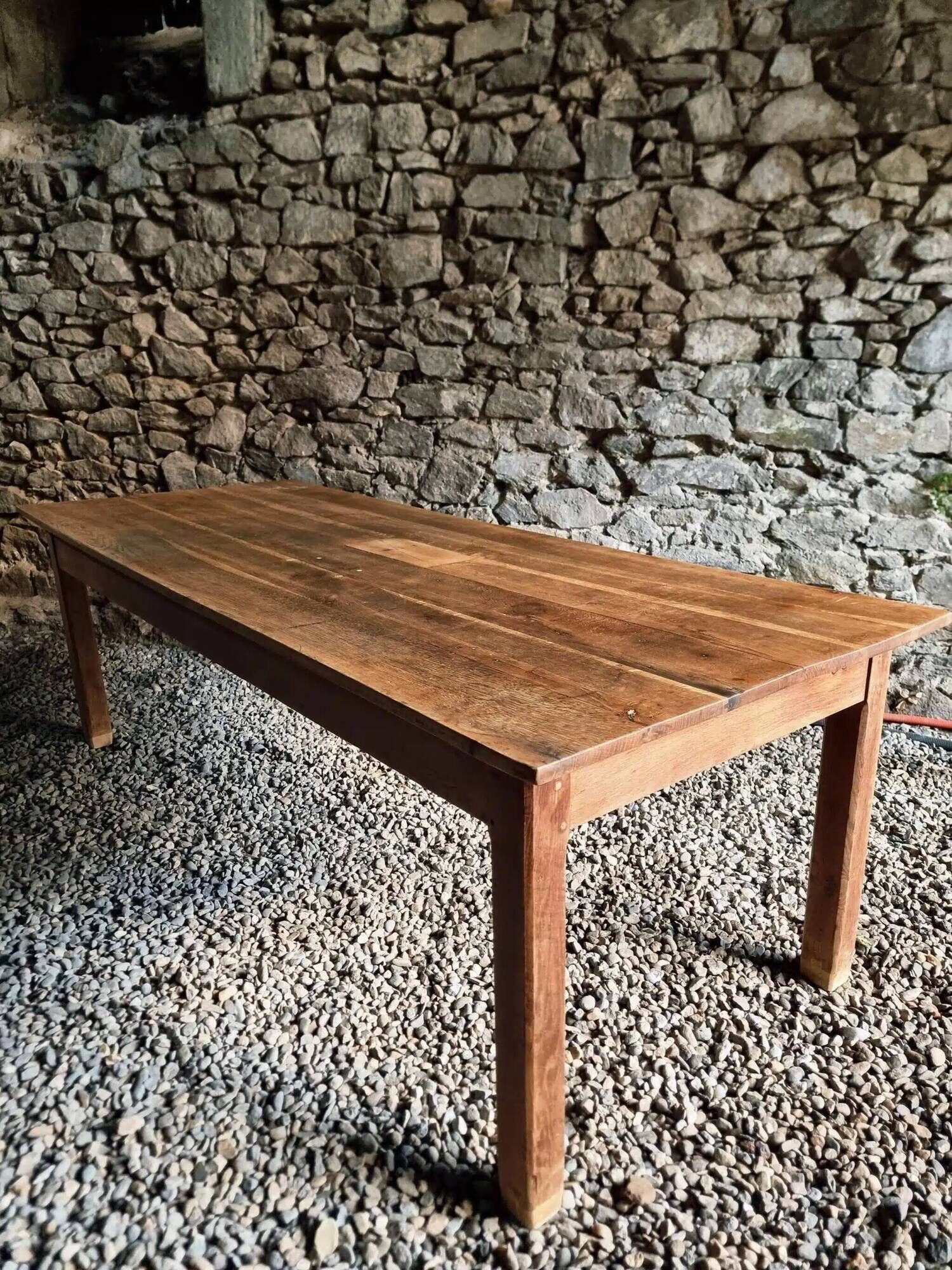Antique French oak dining table, early 1900s - large farmhouse table for 12 people