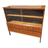 Meuble 1960 vintage commode vitrine en teck plaque