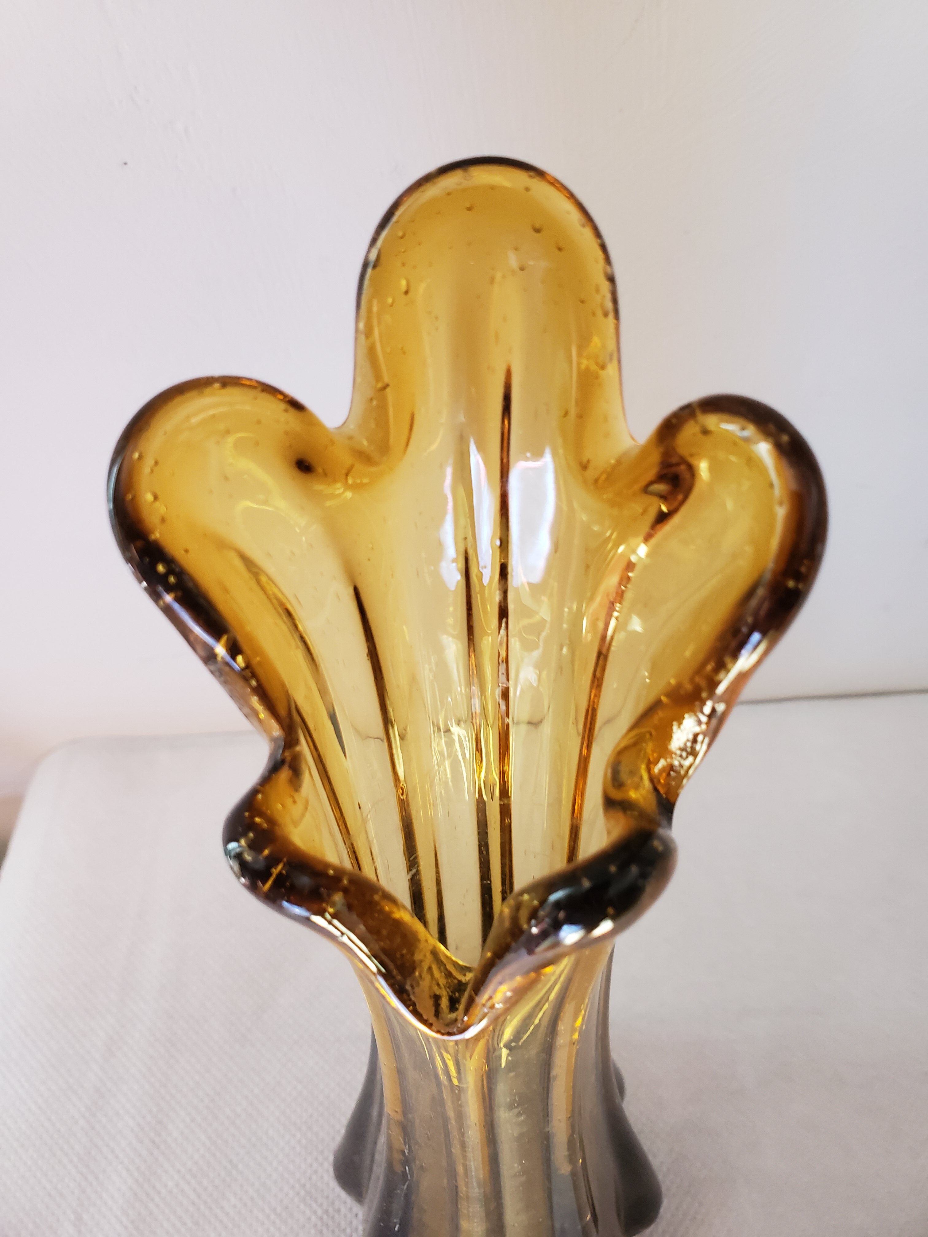 Bubbled amber glass vase from Biot
