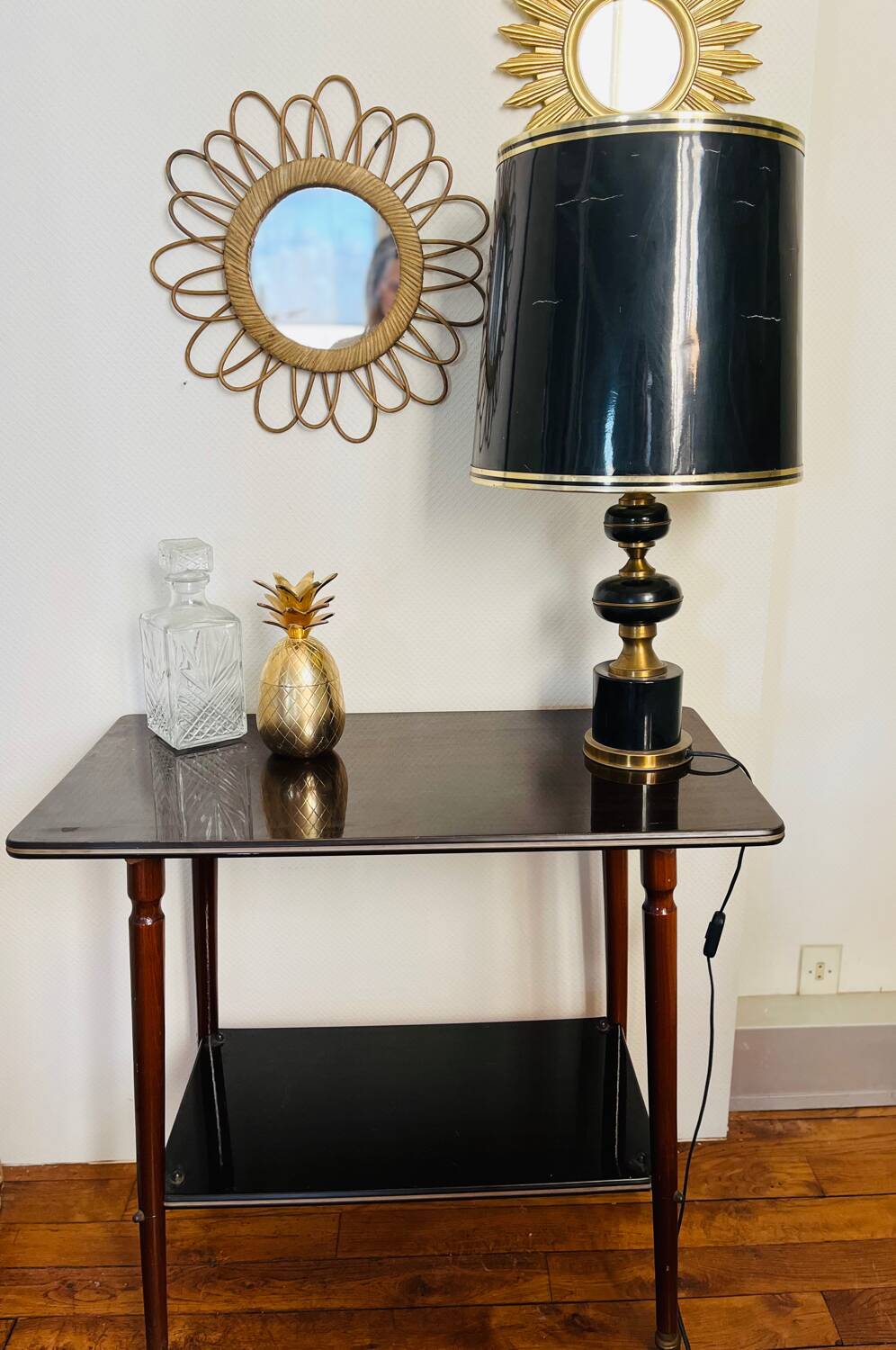 Vintage compass leg serving table