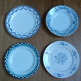Assiettes dépareillées anciennes Digoin, Salins, Moulin des Loups vertes et bleues