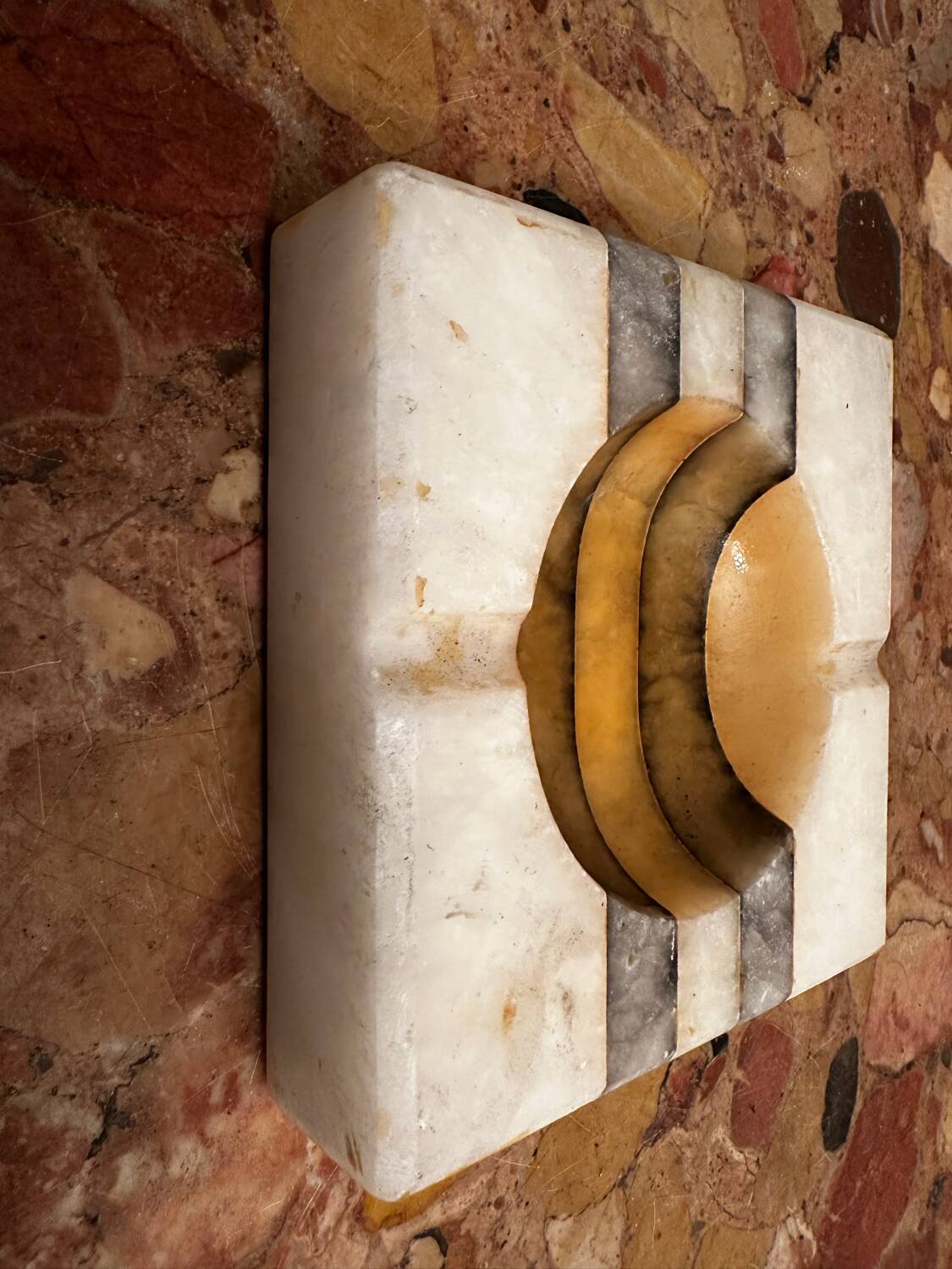 Art Deco ashtray/trinket tray in tricolor marble